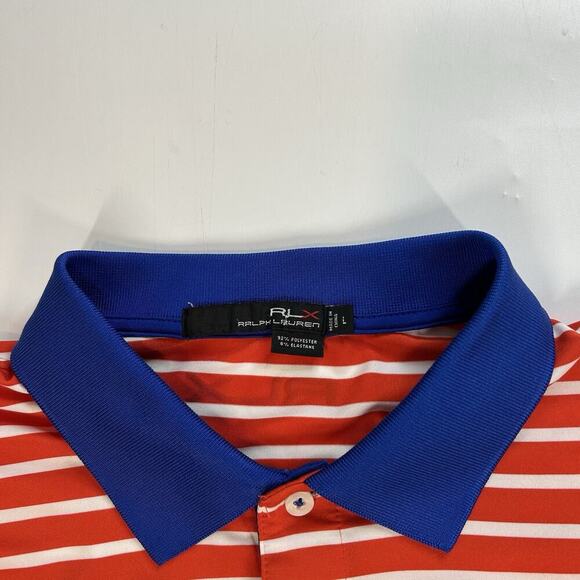 RLX Ralph Lauren Polo Shirt Mens Large Orange Striped Short Sleeve Performance - Picture 4 of 10